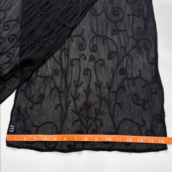 Vintage GAP 1990s Sheer Black Scarf Tonal Scroll Embroidery Minimalist Retro - Picture 7 of 9